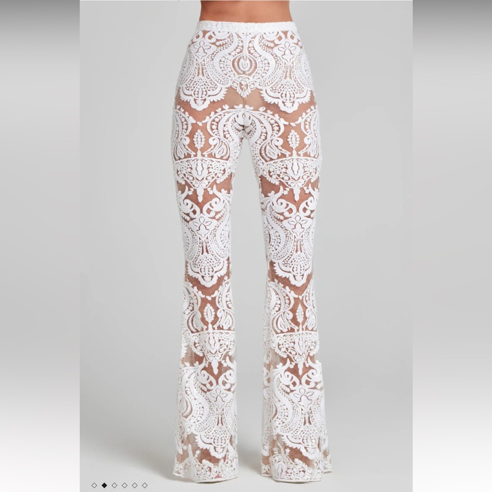 NADINE MERABI White Lace Flare Trousers